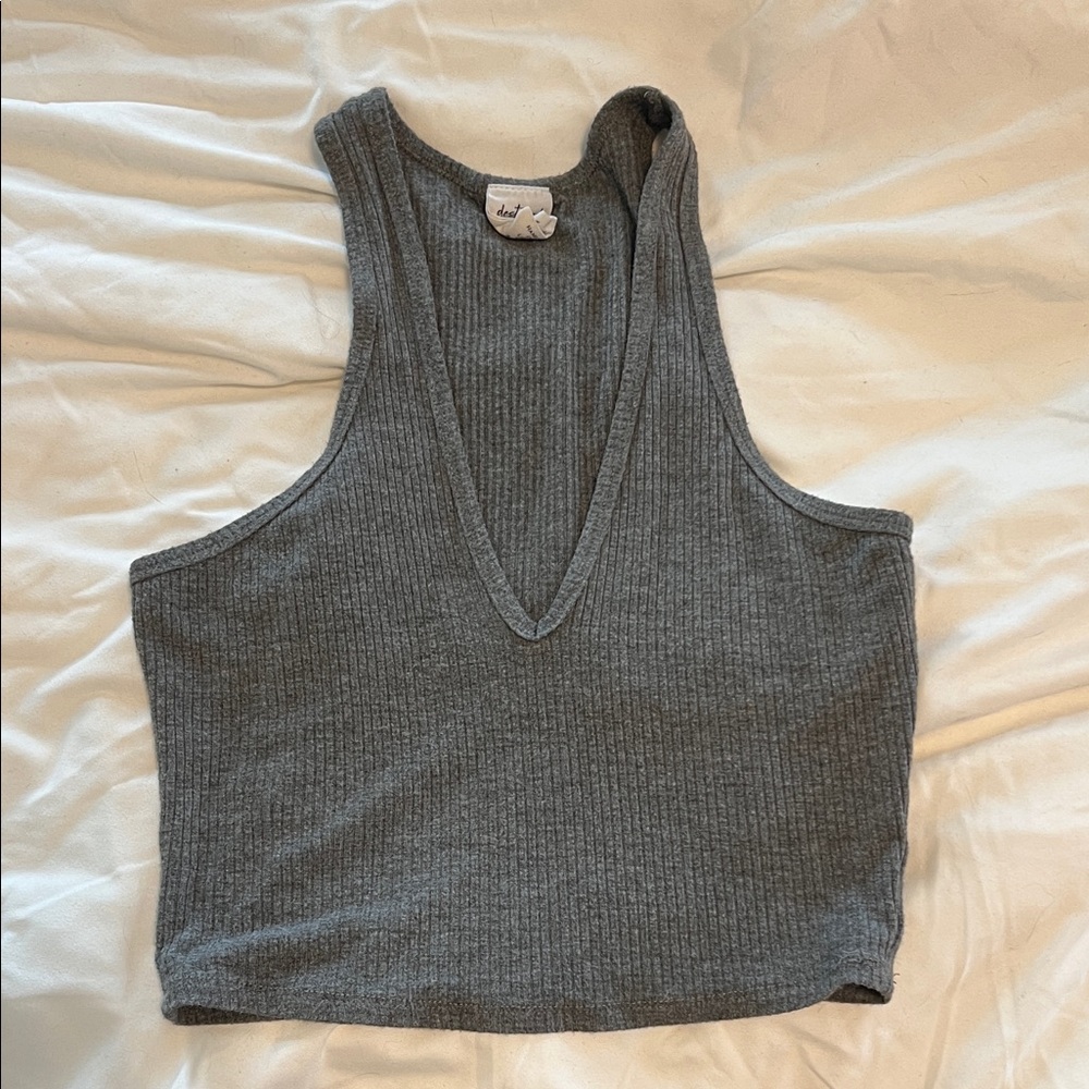 Gray Ribbed Tank Top